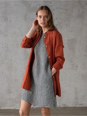 100% European Linen Gingham Dress